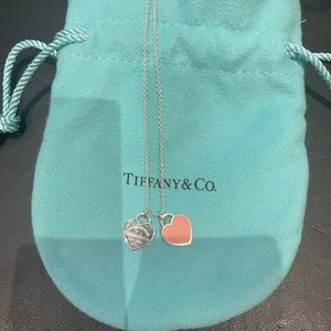 Tiffany Pink Double Heart Tag Pendant. Never worn.